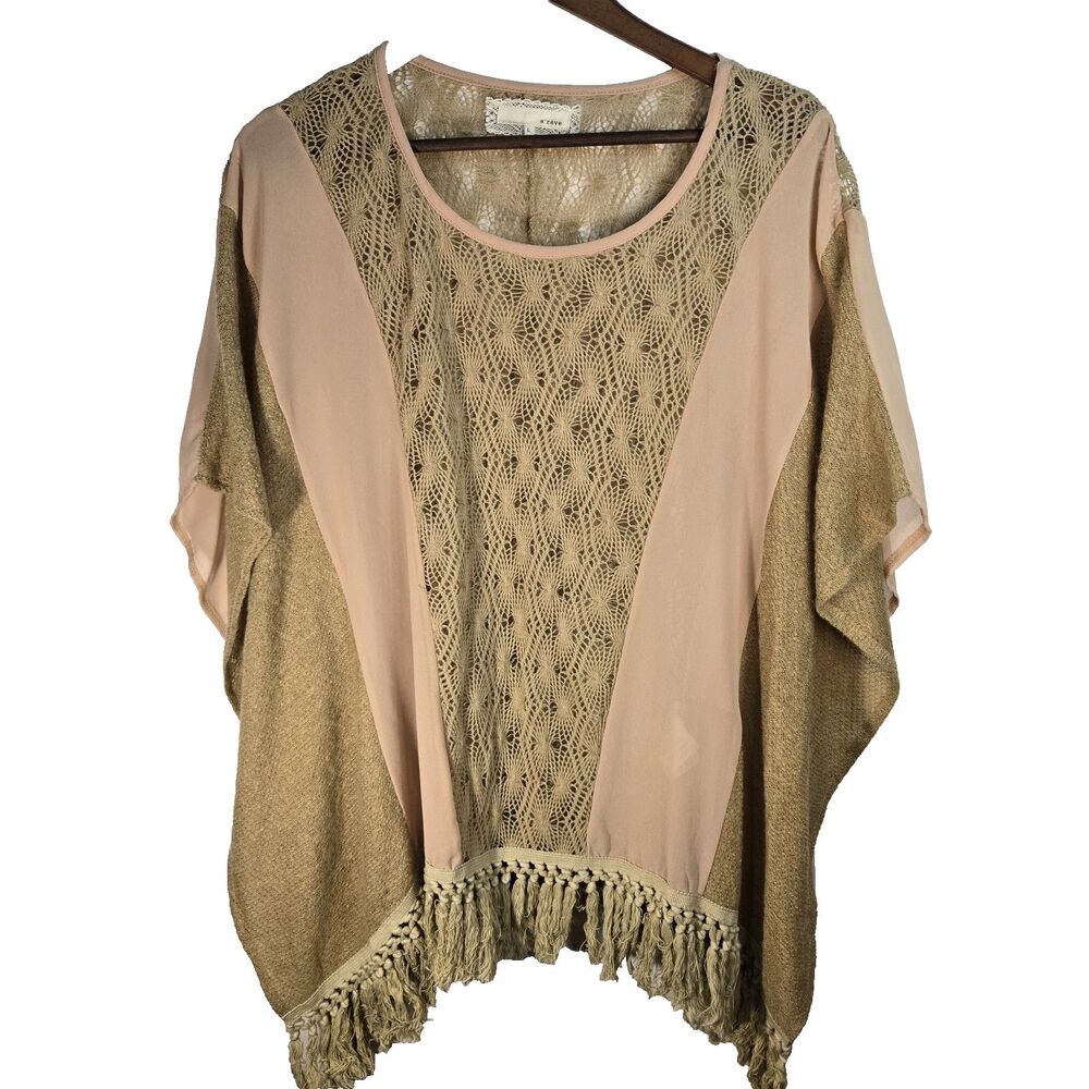 A'reve Open Knit Boho Poncho Womens Large